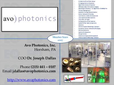 (paste company or division logo here) Member Since 2007 Avo Photonics, Inc. Horsham, PA