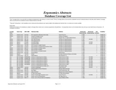 Ergonomics Abstracts Database Coverage List 