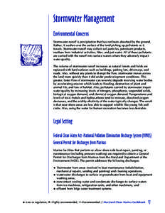 Stormwater Management Environmental Concerns Stormwater runoff is precipitation that has not been absorbed by the ground. Rather, it washes over the surface of the land picking up pollutants as it travels. Stormwater run