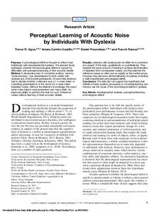 JSLHR  Research Article Perceptual Learning of Acoustic Noise by Individuals With Dyslexia