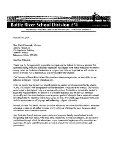 5402-48A Avenue, Camrose, Alberta,Canada T4V OL3 Phone[removed]Fax[removed]www.brsd.ab.ca  October 30, 2009 Hon. David Hancock, Minister Alberta Education