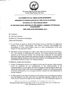 Permanent Mission of The State of Eritrea To the United Nations, New York STATEMENT BY H.E. OSMAN SALEH MOHAMMED, MINISTER OF FOREIGN AFFAIRS OF THE STATE OF ERITREA ON BEHALF OF THE AFRICAN GROUP