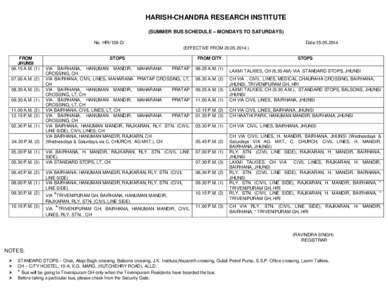 HARISH-CHANDRA RESEARCH INSTITUTE (SUMMER BUS SCHEDULE – MONDAYS TO SATURDAYS) No. HRI/139-D/ Date:[removed]EFFECTIVE FROM[removed] )