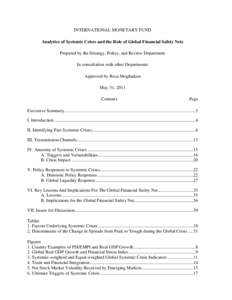 Analytics of Systemic Crises and the Role of Global Financial Safety Nets; IMF Policy Paper; May 31, 2011