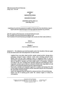 Official Journal of French Polynesia 6 May 2013 – NS 395 ASSEMBLY OF FRENCH POLYNESIA[removed]NOR:SDR1201698LP