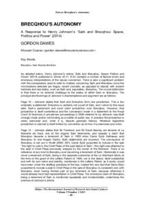 Dawes: Brecqhou’s Autonomy  BRECQHOU’S AUTONOMY A Response to Henry Johnson’s ‘Sark and Brecqhou: Space, Politics and Power’ (2014)