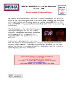 MSHA - Accident Prevention Program Safety Idea - Solar-Powered LED Lighted Signs