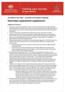 AIS WEBSITE FACT SHEET – AIS SPORTS SUPPLEMENT PROGRAM  Electrolyte replacement supplements