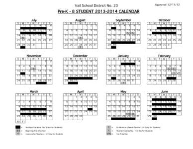 Approved[removed]Vail School District No. 20 Pre-K - 8 STUDENT[removed]CALENDAR July