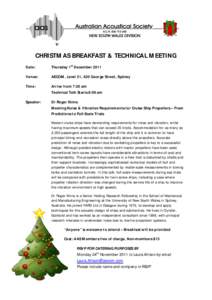 CHRISTMAS BREAKFAST & TECHNICAL MEETING Date: Thursday 1st DecemberVenue: