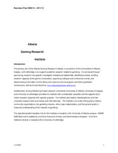 Business Plan – Alberta Gaming Research Institute Introduction