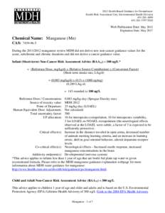 Manganese / Toxicology / Manganism / Reference dose / Neurotoxin / Nutrition / Health effects of wine / Water quality / Toxicity / Chemistry / Matter / Health