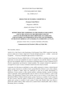 SENATE OF THE ITALIAN REPUBLIC 17TH PARLIAMENTARY TERM Doc. XVIII-bis No 9 RESOLUTION OF STANDING COMMITTEE 14 (European Union Policies)