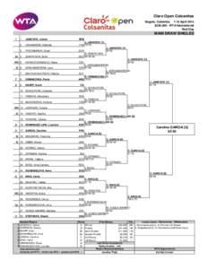 Claro Open Colsanitas Bogota, Colombia 7-13 April 2014 $250,000 - WTA International Red Clay  MAIN DRAW SINGLES