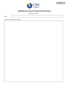 Print Form  Sabbatical Leave Proposal Summary Maximum of 1 Page Name Summary of Sabbatical Leave Proposal