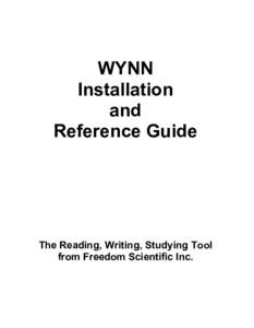 WYNN Installation and Reference Guide  The Reading, Writing, Studying Tool
