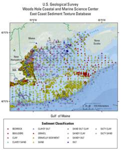 U.S. Geological Survey Woods Hole Coastal and Marine Science Center East Coast Sediment Texture Database 70°0’W  65°0’W