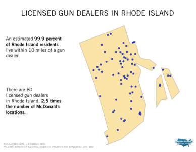 LICENSED GUN DEALERS IN RHODE ISLAND An estimated 99.9 percent of Rhode Island residents live within 10 miles of a gun dealer.