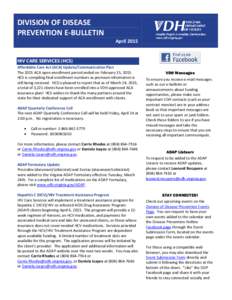 DIVISION OF DISEASE PREVENTION E-BULLETIN AprilHIV CARE SERVICES (HCS)