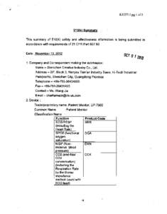 KI23711I pg 1 of[removed]k) Summary This summary of 510(k) safety and effectiveness information is being submitted in accordance with requirements of 21 CFR Part[removed]Date: November[removed]