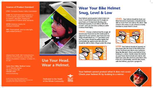 Wear Your Bike Helmet Snug, Level & Low Sources of Product Standard CPSC: Consumer Product Safety Commission Snell: The Snell Memorial Foundation is