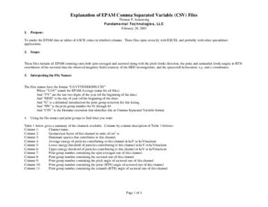 Explanation of EPAM Comma Separated Variable (CSV) Files Thomas P. Armstrong Fundamental Technologies, LLC February 28, 2003 1.