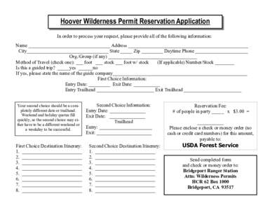 Hoover Wilderness Permit Reservation Application & Instructions