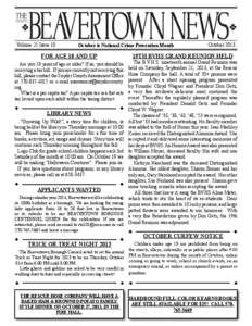 Volume 21 Issue 10  October is National Crime Prevention Month 19TH BVHS GRAND REUNION HELD