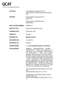 CITATION:  Camp Seabee Properties Pty Ltd v Commissioner of State RevenueQCAT 258