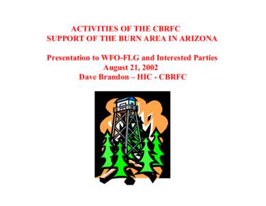ACTIVITIES OF THE CBRFC SUPPORT OF THE BURN AREA IN ARIZONA Presentation to WFO-FLG and Interested Parties August 21, 2002 Dave Brandon – HIC - CBRFC
