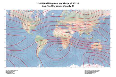 US/UK World Magnetic Model - Epoch[removed]Main Field Horizontal Intensity (H) 135°W 70°N
