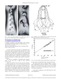 PHYSICS OF FLUIDS 18, 091112 共2006兲  FIG. 1. Vortex wakes behind a flexible loop. 共a兲 Wake structure after the stationary loop. 共b兲 Wake structure after the oscillating loop.  FIG. 2. Snapshots of the oscilla