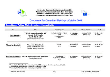Euro-Latin American Parliamentary Assembly Assemblée Parlementaire Euro-Latino Américaine Asamblea Parlamentaria Euro-Latinoamericana Assembleia Parlamentar Euro-Latino-Americana  Documents for Committee Meetings : Oct