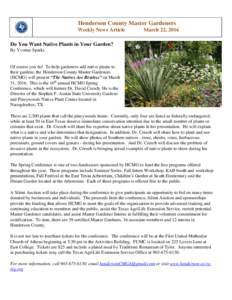 Henderson County Master Gardeners Weekly News Article March 22, 2016  Do You Want Native Plants in Your Garden?
