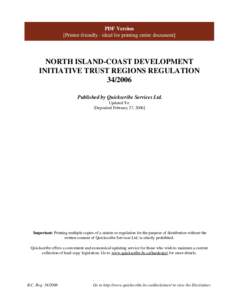 PDF Version [Printer-friendly - ideal for printing entire document] NORTH ISLAND-COAST DEVELOPMENT INITIATIVE TRUST REGIONS REGULATION[removed]