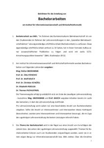 Richtlinien	für	die	Erstellung	von		  Bachelorarbeiten am	Institut	für	Informationswissenschaft	und	Wirtschaftsinformatik