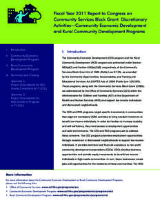 Fiscal Year 2011 Report to Congress on Community Services Block Grant Discretionary Activities—Community Economic Development and Rural Community Development Programs  I.	 Introduction