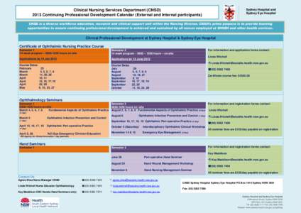 Sydney Hospital and Sydney Eye Hospital Clinical Nursing Services Department (CNSDContinuing Professional Development Calendar (External and Internal participants)