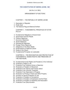Constitution of Sierra LeoneTHE CONSTITUTION OF SIERRA LEONE, 1991 (Act No. 6 ofARRANGEMENT OF SECTIONS