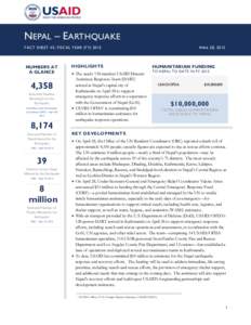 NEPAL – EARTHQUAKE FACT SHEET #3, FISCAL YEAR (FYNUMBERS AT A GLANCE