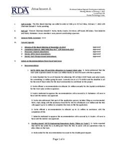 Attachment A  Northwest Indiana Regional Development Authority Meeting Minutes of February 7, 2014 Crown Point, IN Purdue Technology Center
