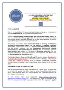 INFORMATION ABOUT YOUR DEPOSIT FROM OCTOBER 2010 VERSION: LSHG11DSP4S01 [Issued 01 OctRevised 06 AprilRevised 01 AprilRevised 18 April 2014]