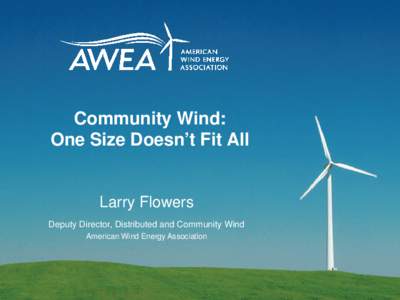 Community Wind: One Size Doesn’t Fit All Larry Flowers Deputy Director, Distributed and Community Wind American Wind Energy Association