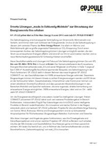 Presseeinladung  Smarte Lösungen „made in Schleswig-Holstein“ zur Umsetzung der Energiewende live erleben GP JOULE präsentiert auf der New Energy Husum 2016 erstmals GP JOULE CONNECT Die Sektorkopplung, eine konseq