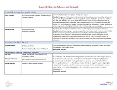 Beyster Fellowship Scholars and Research Arizona State University, Carey School of Business Ilona Babenko Laura Lindsey