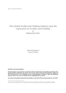 DISCUSSION PAPER NO 5  The Global Textile and Clothing Industry post the