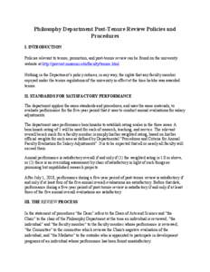 Philosophy Department Post-Tenure Review Policies and Procedures I. INTRODUCTION Policies relevant to tenure, promotion, and post-tenure review can be found on the university website at http://provost.missouri.edu/facult