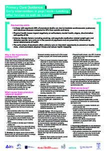 Primary Care Guidance: Early intervention in psychosis - Looking after bodies as well as minds July[removed]Key learning points