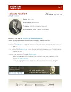 Page 1  Theodore Roosevelt 26th President  Terms: [removed]