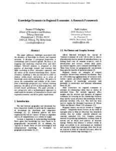 Knowledge Dynamics in Regional Economies: A Research Framework